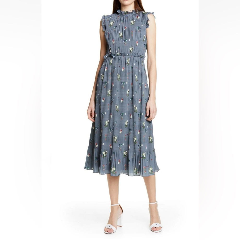 Ted Baker Blue Floral Midi Dress size 4-6